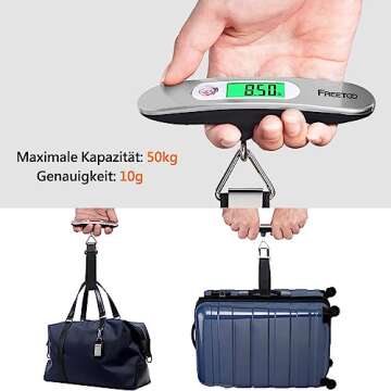 FREETOO Luggage Scale Portable Digital Hanging Scale for Travel, Suitcase Weight Scale with Superior Piano Lacquer 110 Lb/ 50Kg Capacity, Battery Included (Silver)