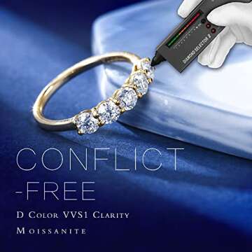 5 Stone Moissanite Rings for Women, Sterling Silver Yellow Gold, Created Moissanite