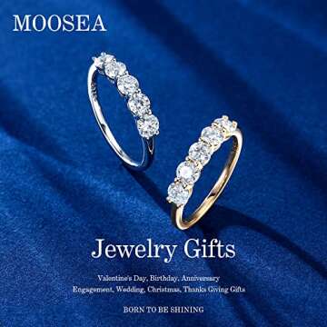 5 Stone Moissanite Rings for Women, Sterling Silver Yellow Gold, Created Moissanite