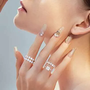 5 Stone Moissanite Rings for Women, Sterling Silver Yellow Gold, Created Moissanite