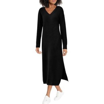 BTFBM Women Fall Sweater Dress V Neck Long Sleeve Slit Maxi Dresses Casual Knit Oversized Sweaters 2...