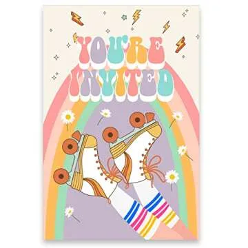 Retro Roller Skate Birthday Party Invitations with Envelopes Set of 20 Let's Roll Skating Party Invi...
