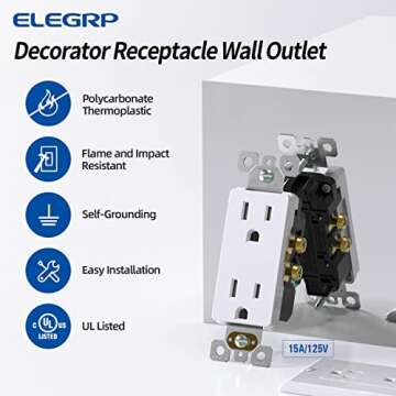 ELEGRP Glossy White Decorator Receptacles - 10 Pack of High-Quality 15A 125V Outlets