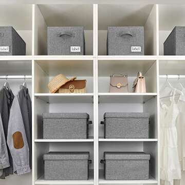 GRANNY SAYS Fabric Bins with Lids, Storage Baskets for Closet Organization, Decorative Storage Containers with Label Holder, Shelf Bins for Organizing Clothes, Dark Gray, 3-Pack