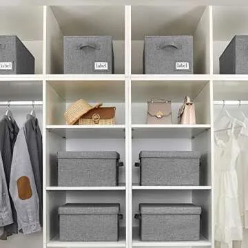 GRANNY SAYS Fabric Bins with Lids, Storage Baskets for Closet Organization, Decorative Storage Containers with Label Holder, Shelf Bins for Organizing Clothes, Dark Gray, 3-Pack