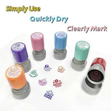 6 PCS Self-Ink Stamp Set, Multicolor Teacher Stamps, Office Stationery Stamps,Teacher Review Stamps