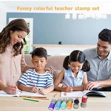 6 PCS Self-Ink Stamp Set, Multicolor Teacher Stamps, Office Stationery Stamps,Teacher Review Stamps