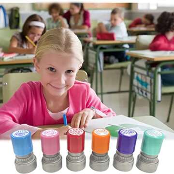 6 PCS Self-Ink Stamp Set, Multicolor Teacher Stamps, Office Stationery Stamps,Teacher Review Stamps