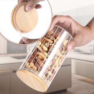Steviieden Airtight Glass Jars with Bamboo Spoons 2-Pack