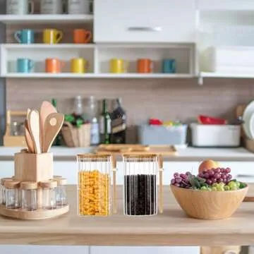 Steviieden Airtight Glass Jars with Bamboo Spoons 2-Pack