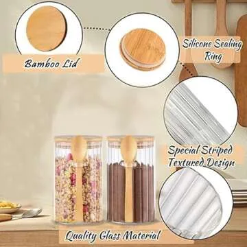 Steviieden Airtight Glass Jars with Bamboo Spoons 2-Pack
