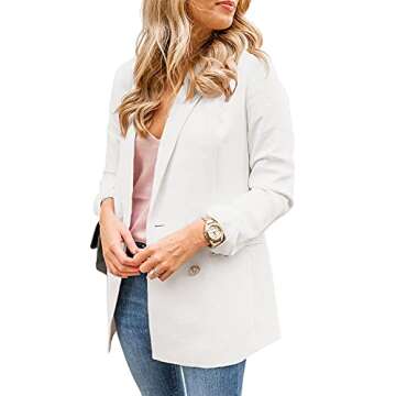 Cicy Bell Women's Long Sleeve Blazer Double Breasted Casual Work Office Blazer Jacket White