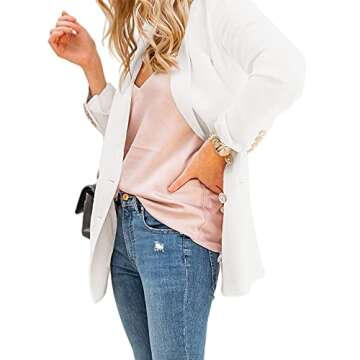 Cicy Bell Women's Long Sleeve Blazer Double Breasted Casual Work Office Blazer Jacket White