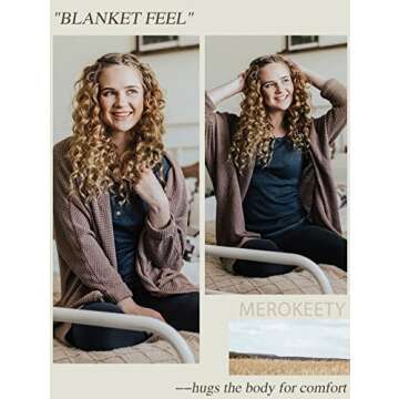 MEROKEETY Women's 2024 Fall Waffle Knit Batwing Long Sleeve Cardigan Loose Open Front Sweater Coat, Black, Medium