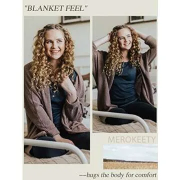 MEROKEETY Women's 2024 Fall Waffle Knit Batwing Long Sleeve Cardigan Loose Open Front Sweater Coat, Black, Medium