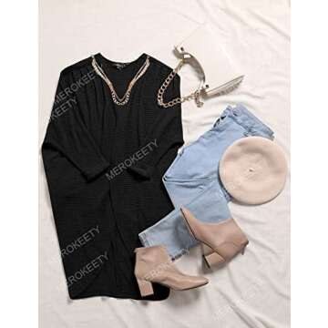 MEROKEETY Women's 2024 Fall Waffle Knit Batwing Long Sleeve Cardigan Loose Open Front Sweater Coat, Black, Medium