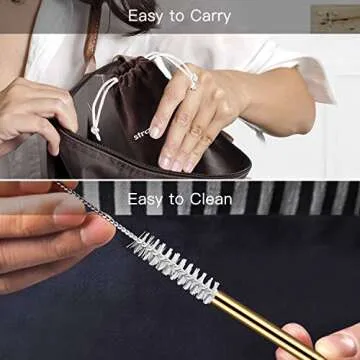 StrawExpert 16 Pack Gold Reusable Metal Straws with Silicone Tip & Travel Case & Cleaning Brush,Long Stainless Steel Straws Drinking Straw for 20 and 30 oz Tumbler