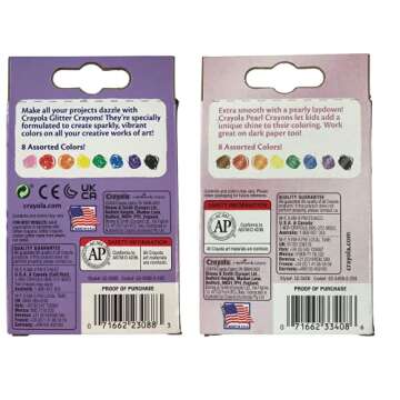 Glitter and Pearl Crayons, 8 count each