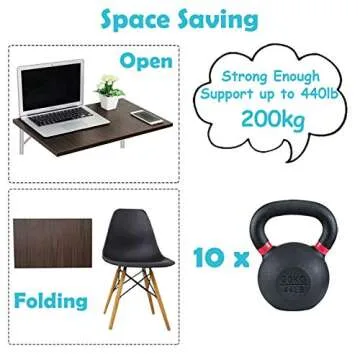 CLT 14'' Folding Shelf Brackets Max. Load 440 lb, Heavy Duty Stainless Steel DIY Wall Mounted Shelf Bracket Space Saving for Table Work Bench, Pack of 2