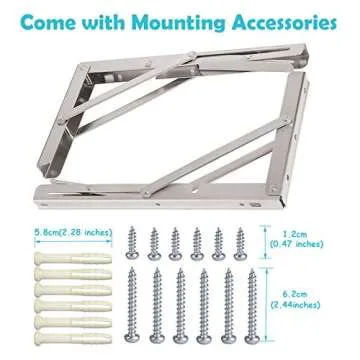 CLT 14'' Folding Shelf Brackets Max. Load 440 lb, Heavy Duty Stainless Steel DIY Wall Mounted Shelf Bracket Space Saving for Table Work Bench, Pack of 2