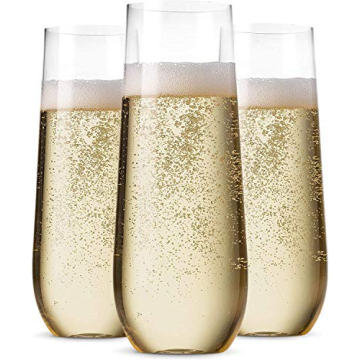 Munfix 48 Pack Stemless Plastic Champagne Flutes Disposable 9 Oz Clear Plastic Toasting Glasses Shat...