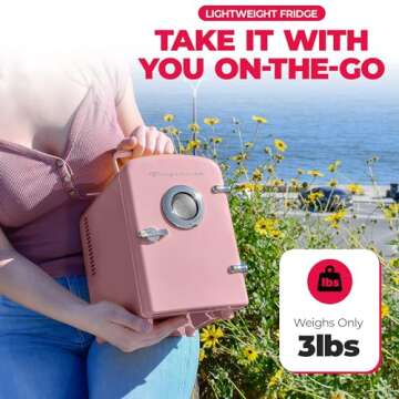 Frigidaire EFMIS151-PINK EFMIS151 Mini Portable Compact Personal Home Office Fridge Cooler Built in Speaker, 4L Capacity, Chills Six 12 oz Cans, 100% Freon-Free & Eco Friendly, standard, Pink