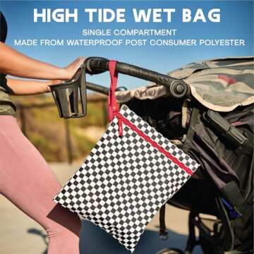 Bodysurf Waterproof Wet Bag for Swimsuit, Travel, Baby Essentials - Reusable Compact Organizer & Lightweight Storage for Dirty Laundry, Cloth Diapers, Gym, Yoga, Beach, Pool - Black, Checkered