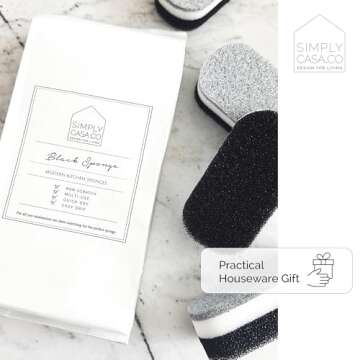 SIMPLYCASA Kitchen Dish Cleaning Sponges - Pack of 6 | Non-Scratch & Fast-Drying | Reusable Scrubbers for Kitchen & Household Use | Stylish Black & White Design