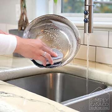 SIMPLYCASA Kitchen Dish Cleaning Sponges - Pack of 6 | Non-Scratch & Fast-Drying | Reusable Scrubbers for Kitchen & Household Use | Stylish Black & White Design