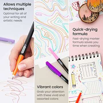 ARTEZA Permanent Markers Set of 24 Ultra-Fine Tip Colors