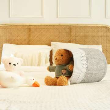 Set of 3 Woven Cotton Storage Baskets for Home Organization