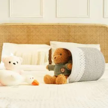 Set of 3 Woven Cotton Storage Baskets for Home Organization