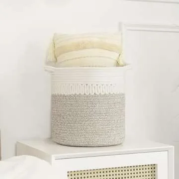 Set of 3 Woven Cotton Storage Baskets for Home Organization