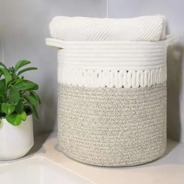 Set of 3 Woven Cotton Storage Baskets for Home Organization
