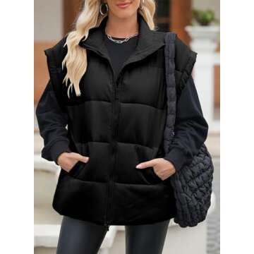 EVALESS Oversized Puffer Vest Women Lightweight Sleeveless Puffer Jacket Business Casual Winter Warm...