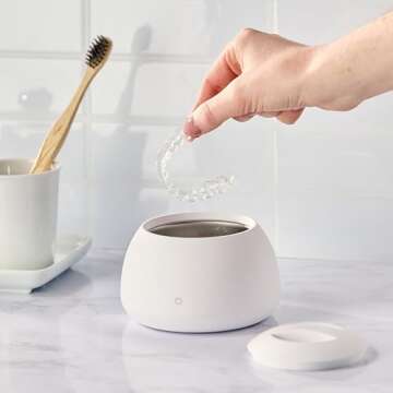 Zima Dental Pod | Arctic White | Ultrasonic Retainer Cleaner Machine | Aligner, Nightguard, Mouth Guard, Denture Cleaner | Oral Dental Care FSA HSA Approved