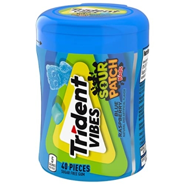 Trident Vibes SOUR PATCH KIDS Blue Raspberry Sugar Free Gum, 40 Piece Bottle