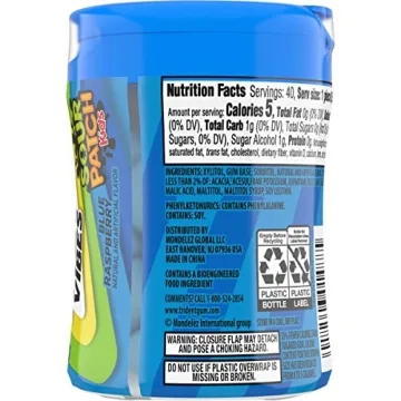 Trident Vibes SOUR PATCH KIDS Blue Raspberry Sugar Free Gum, 40 Piece Bottle