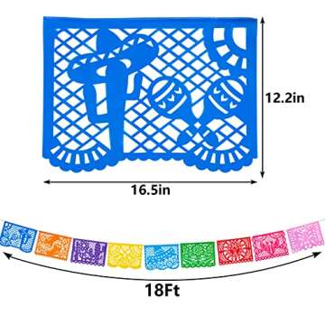 FUTUREPLUSX 18 Feet Papel Picado Banner, Mexican Party Banner Plastic Fiesta Banner Multicolor Cinco...