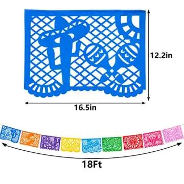 FUTUREPLUSX 18 Feet Papel Picado Banner, Mexican Party Banner Plastic Fiesta Banner Multicolor Cinco...