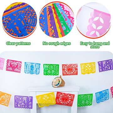 FUTUREPLUSX 18 Feet Papel Picado Banner, Mexican Party Banner Plastic Fiesta Banner Multicolor Cinco De Mayo Decorations for Mexican Party Supplies Dia De Los Muertos