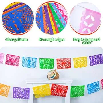 FUTUREPLUSX 18 Feet Papel Picado Banner, Mexican Party Banner Plastic Fiesta Banner Multicolor Cinco De Mayo Decorations for Mexican Party Supplies Dia De Los Muertos