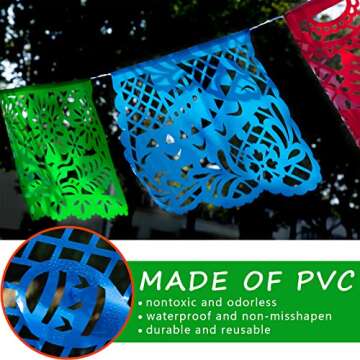 FUTUREPLUSX 18 Feet Papel Picado Banner, Mexican Party Banner Plastic Fiesta Banner Multicolor Cinco De Mayo Decorations for Mexican Party Supplies Dia De Los Muertos