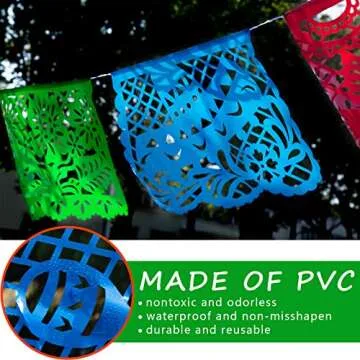 FUTUREPLUSX 18 Feet Papel Picado Banner, Mexican Party Banner Plastic Fiesta Banner Multicolor Cinco De Mayo Decorations for Mexican Party Supplies Dia De Los Muertos