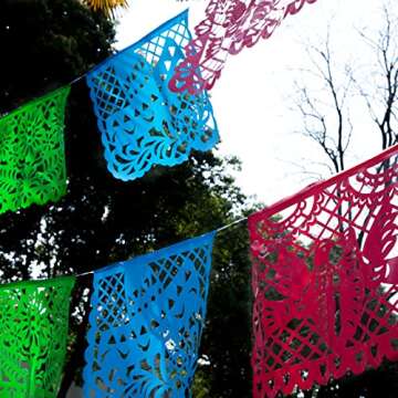 FUTUREPLUSX 18 Feet Papel Picado Banner, Mexican Party Banner Plastic Fiesta Banner Multicolor Cinco De Mayo Decorations for Mexican Party Supplies Dia De Los Muertos