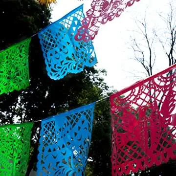 FUTUREPLUSX 18 Feet Papel Picado Banner, Mexican Party Banner Plastic Fiesta Banner Multicolor Cinco De Mayo Decorations for Mexican Party Supplies Dia De Los Muertos