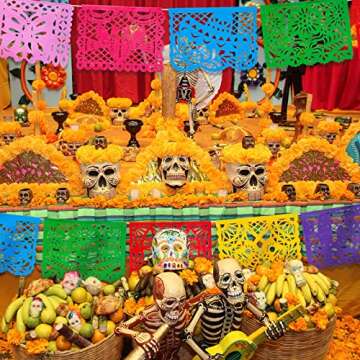 FUTUREPLUSX 18 Feet Papel Picado Banner, Mexican Party Banner Plastic Fiesta Banner Multicolor Cinco De Mayo Decorations for Mexican Party Supplies Dia De Los Muertos