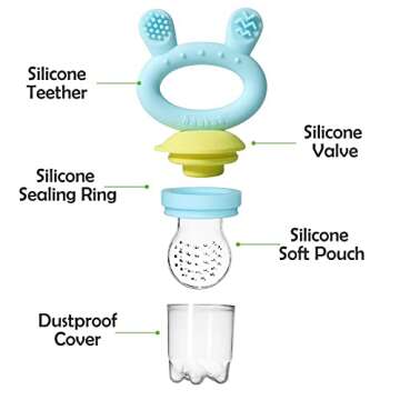 haakaa Baby Food Feeder/Fruit Feeder Pacifier Silicone Baby Feeder for Babies Infant Teething Toys(1 Pack, Blue)