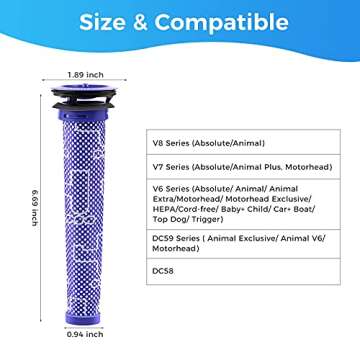 3Pack Pre Filters Replacement for Dyson - Vacuum Filter Compatible with Dyson V6 V7 V8 DC59 DC58 Replaces Part 965661 01 (3 Pack)