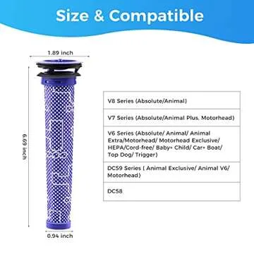 3Pack Pre Filters Replacement for Dyson - Vacuum Filter Compatible with Dyson V6 V7 V8 DC59 DC58 Replaces Part 965661 01 (3 Pack)